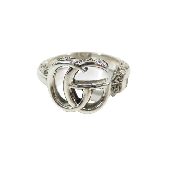Pre-finished GUCCI Arabesque Double G Key Motif Ring GG Ag925 Sterling Silv...